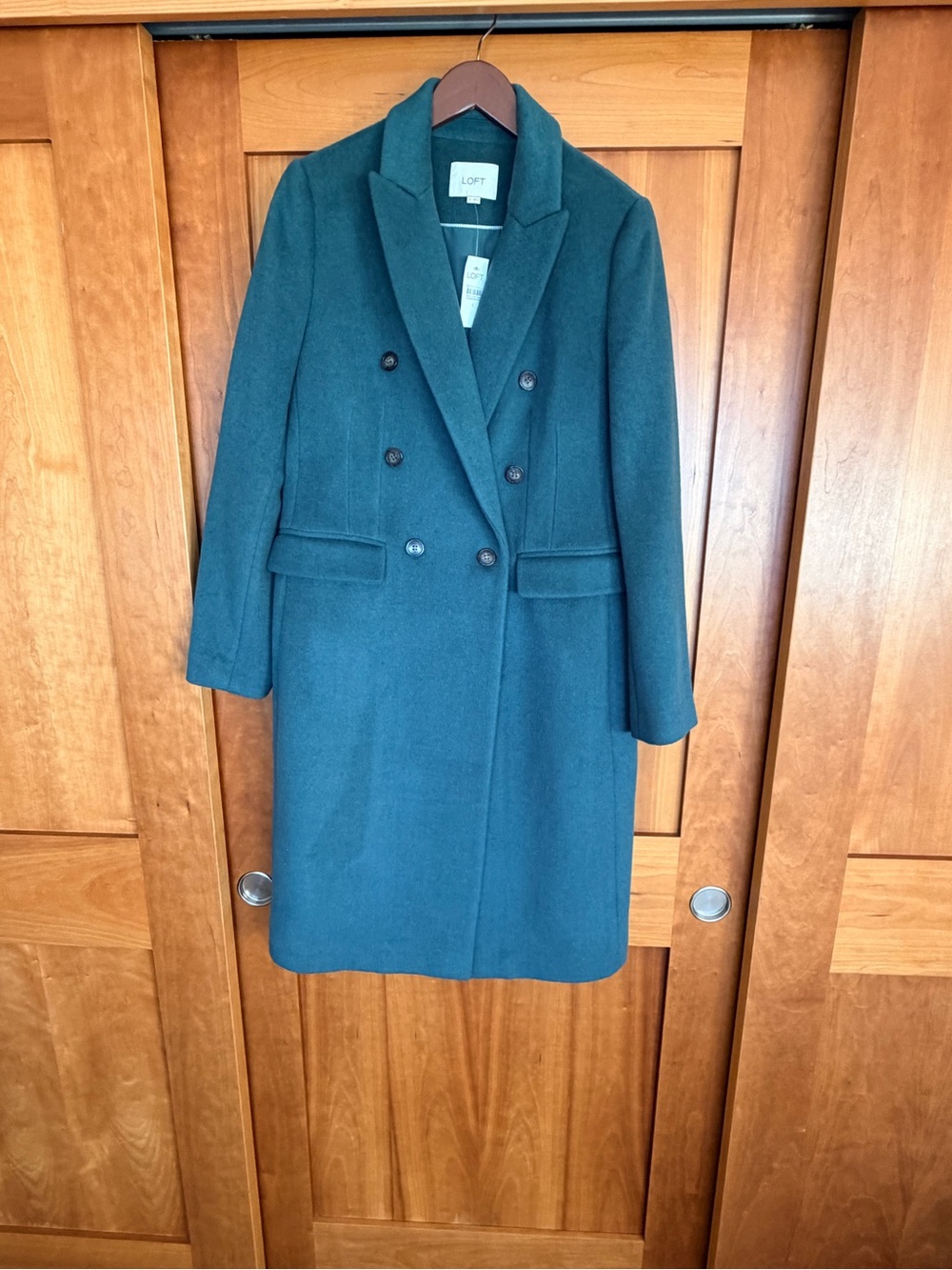 LOFT Double-Breasted Pea Coat in Teal Green